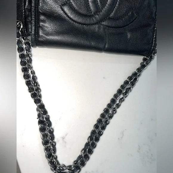 Preowned Authentic Chanel Black Caviar Leather, Pleated Half Moon Flap Bag - Picture 6 of 16